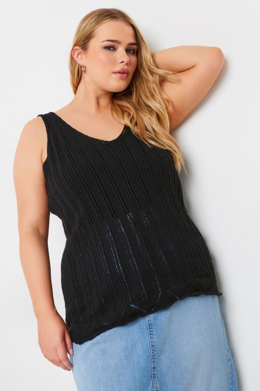  Tallas Grandes YOURS Curve Black Crochet Knitted Vest Top