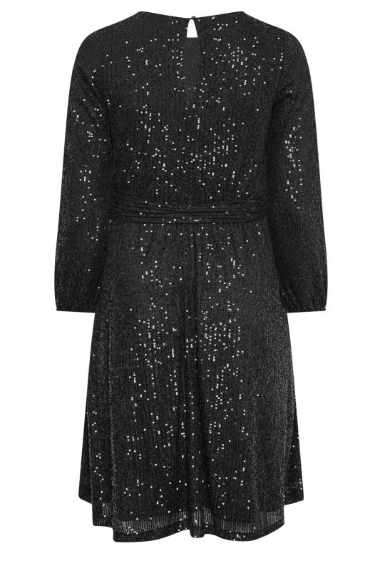 YOURS LONDON Plus Size Black Sequin Skater Dress | Yours Clothing 9