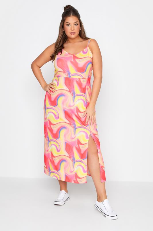 Plus Size  LIMITED COLLECTION Curve Pink Marble Print Side Split Maxi Dress