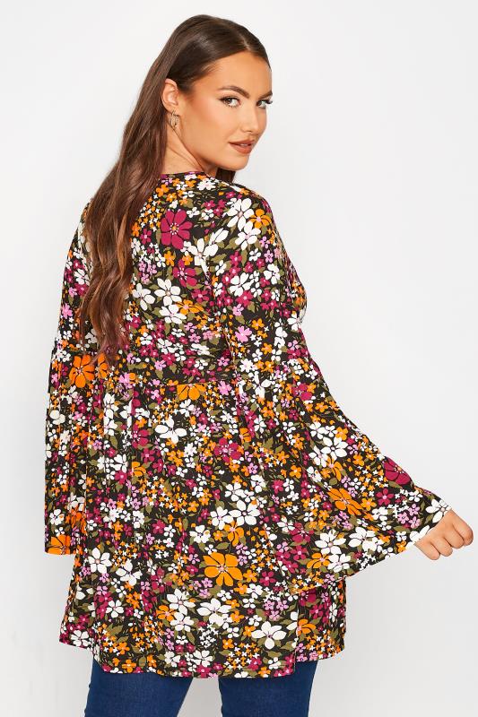 LIMITED COLLECTION Plus Size Black Floral Long Sleeve Smock Top | Yours Clothing  3