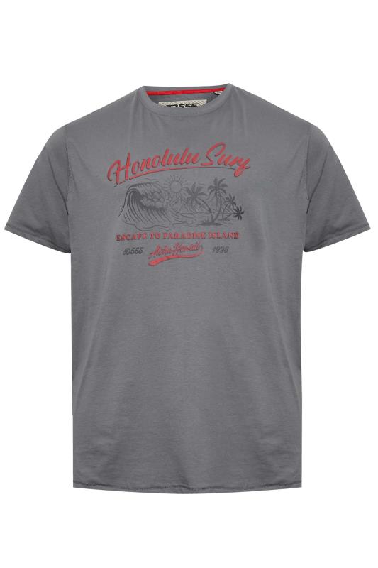 D555 Big & Tall Grey 'Honolulu Surf' Printed T-Shirt 3