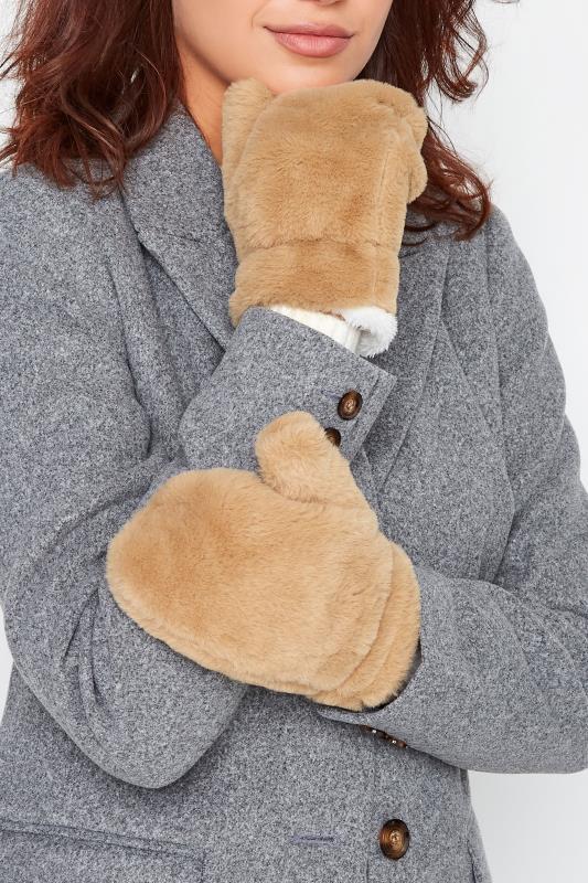 Plus Size Beige Faux Fur Gloves | Yours Clothing 1