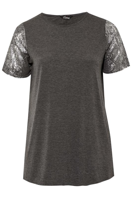LIMITED COLLECTION Plus Size Grey Snake Print Sleeve T-Shirt | Yours Clothing 6