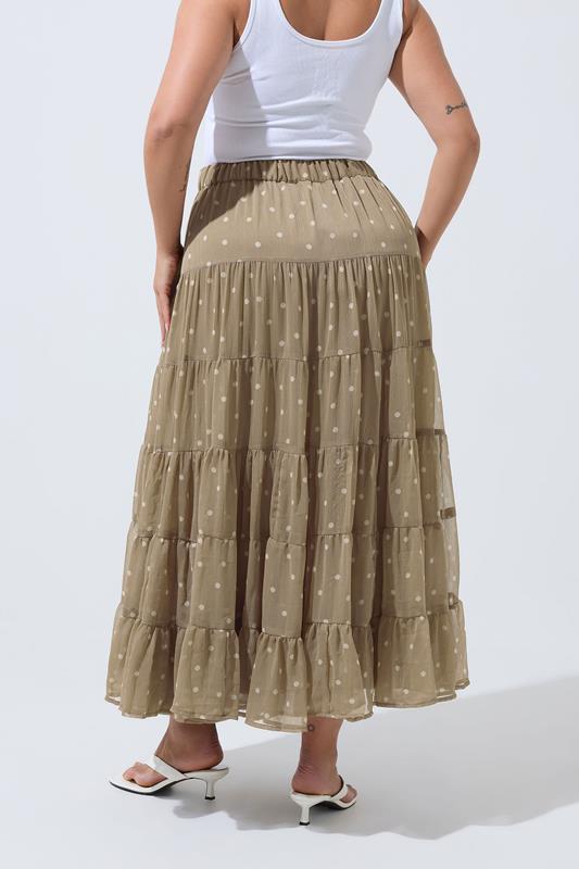 LIMITED COLLECTION Curve Natural Brown Polka Dot Chiffon Skirt | Yours Clothing 2