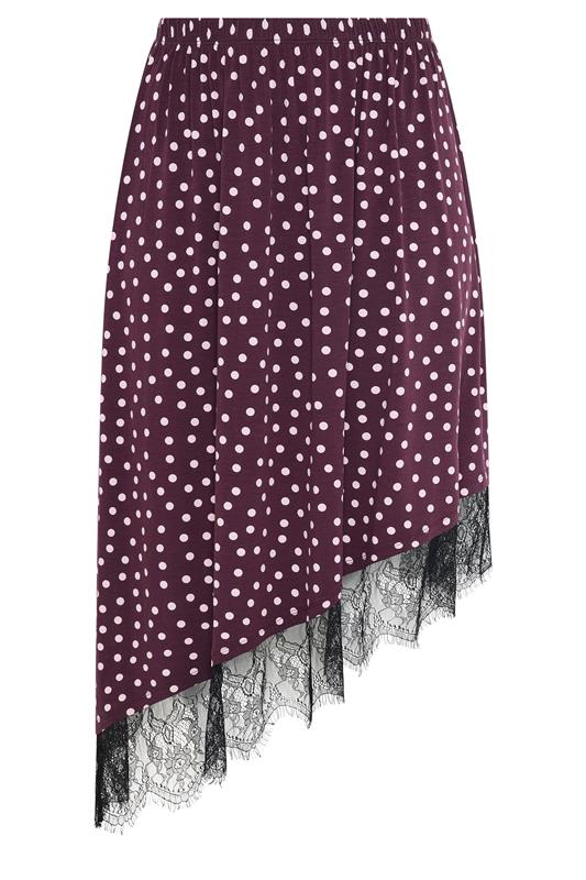 YOURS Plus Size Purple Polka Dot Lace Asymmetric Hem Skirt | Yours Clothing 5