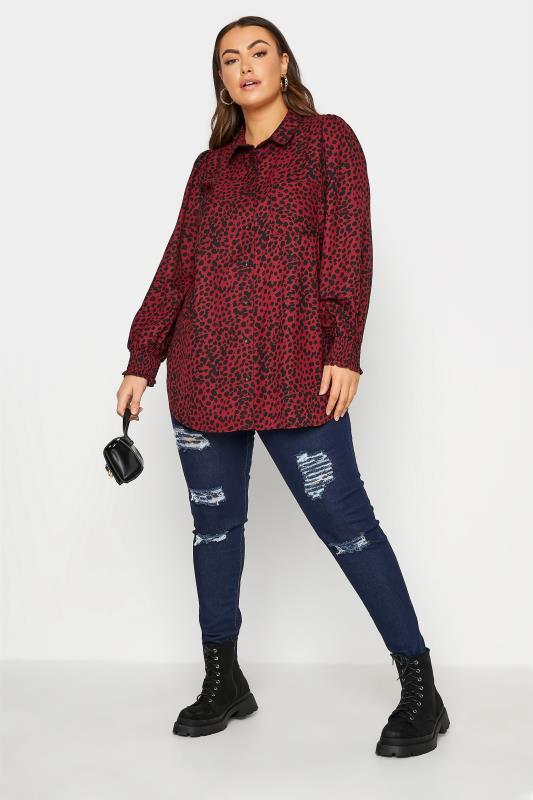 LIMITED COLLECTION Curve Wine Red Dalmatian Print Shirt 2