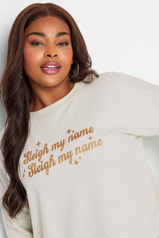 LIMITED COLLECTION Plus Size Beige Brown 'Sleigh My Name' Slogan Christmas Top | Yours Clothing  5