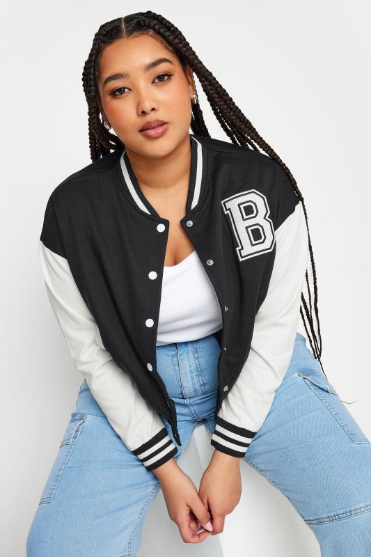  Grande Taille YOURS Curve Black & Grey Cropped Bomber Jacket