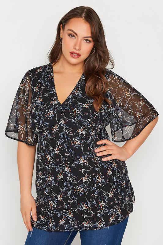 Plus Size Blue Ditsy Print Back Tie V-Neck Top | Yours Clothing 4