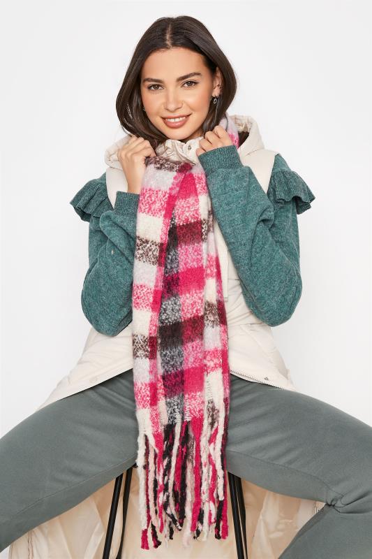Plus Size Pink Check Print Super Soft Scarf | Yours Clothing 1