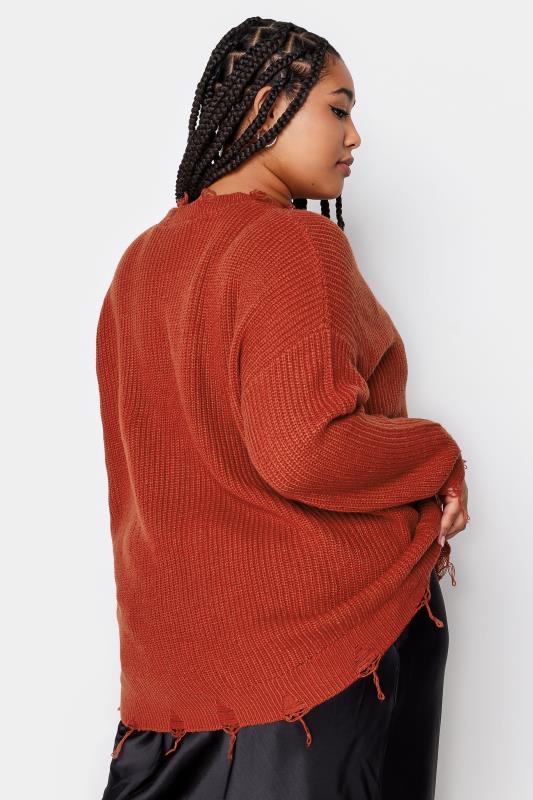 YOURS Plus Size Orange Distressed Knitted Jumper | Yours Clothing 4