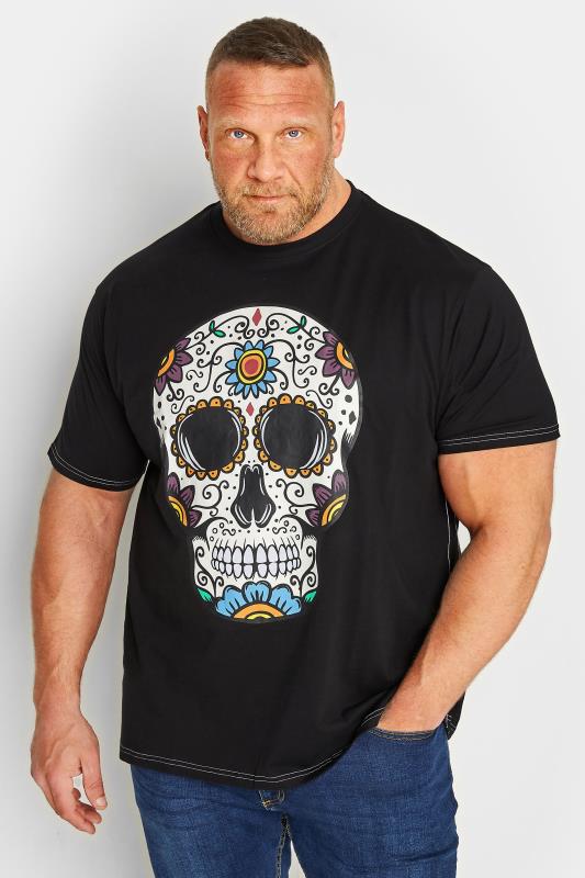 KAM Big & Tall Mens Black Skull Printed T-Shirt | BadRhino 1
