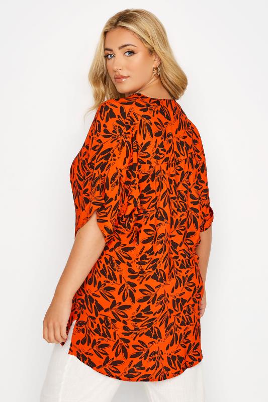 Plus Size Orange Leaf Print Pleat Front V-Neck Top | Yours Clothing 4