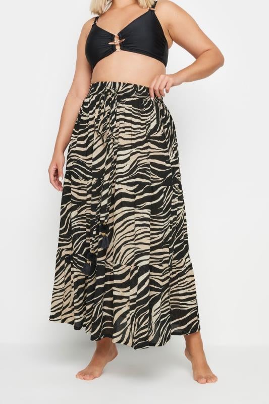  Grande Taille YOURS Curve Black Animal Print Tiered Beach Skirt