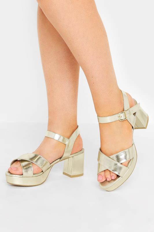 Gold Metallic Platform Heels In Wide E Fit & Extra Wide EEE Fit | Yours Clothing 1