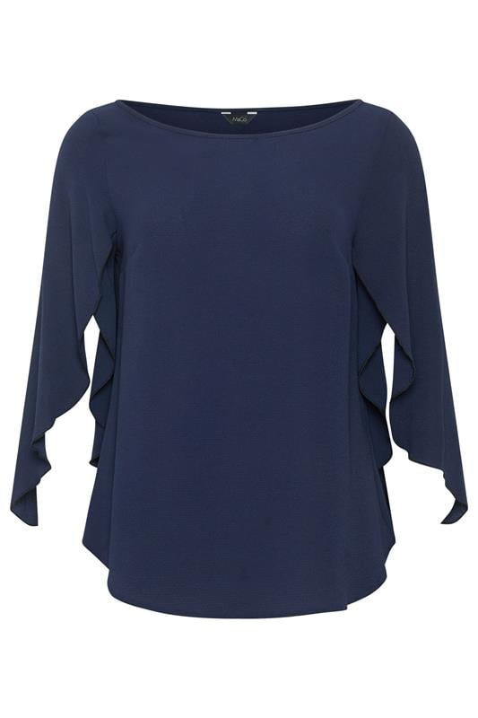 M&Co Navy Blue Long Angel Sleeve Blouse | M&Co 5