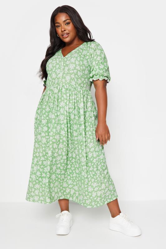  LIMITED COLLECTION Curve Green Vintage Floral Textured Midaxi Dress