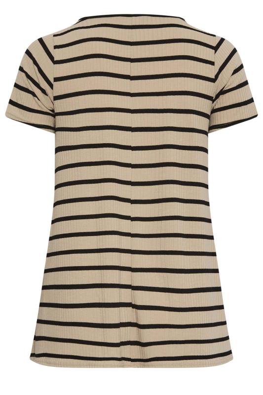 YOURS Plus Size Natural Brown Stripe Ribbed Swing T-Shirt | Yours Clothing 6