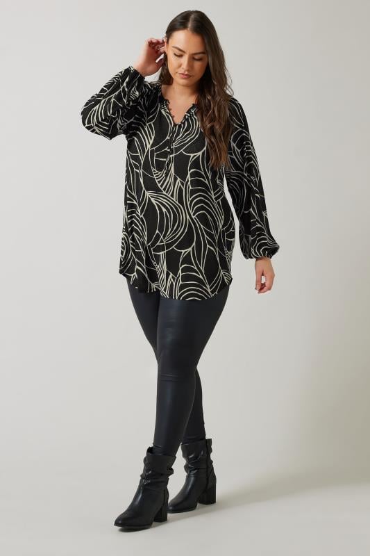 EVANS Plus Size Black Linear Print Long Sleeve Blouse | Evans 2