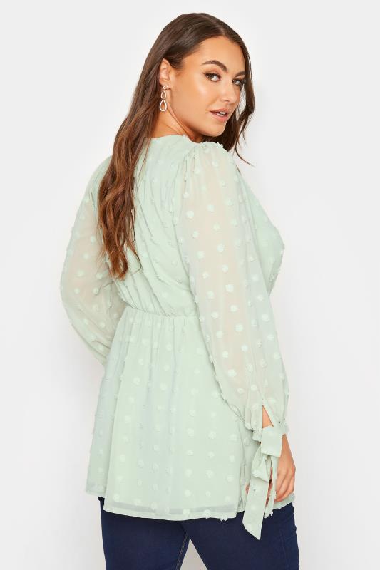 YOURS LONDON Plus Size Sage Green Spot Wrap Top | Yours Clothing 3