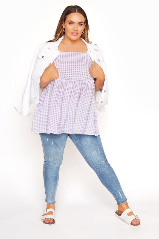 LIMITED COLLECTION Curve Lilac Purple Gingham Milkmaid Top_B.jpg
