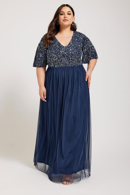 LUXE Plus Size Navy Blue Embellished Maxi Dress Yours Clothing