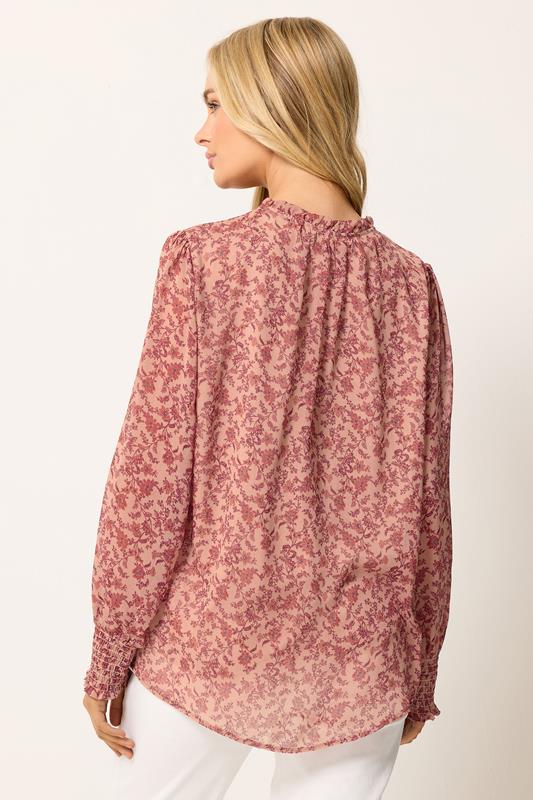 M&Co Pink Floral Tie Neck Blouse | M&Co 2