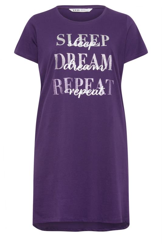 YOURS Plus Size Purple 'Sleep Dream Repeat' Slogan Nightdress | Yours Clothing 5