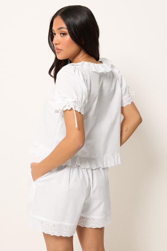 PixieGirl Petite Women's White Cotton Embroidered Trim Shorts | PixieGirl 4