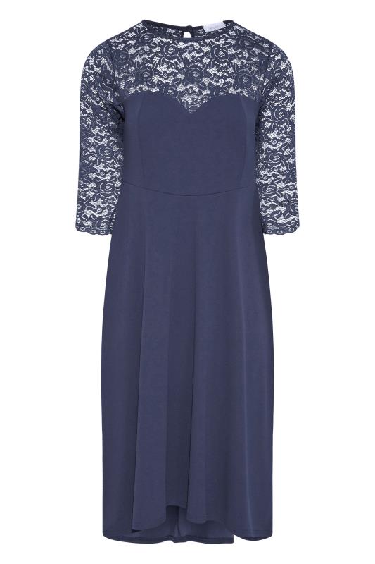 YOURS LONDON Plus Size Navy Blue Lace Sweetheart Midi Dress | Yours Clothing 7