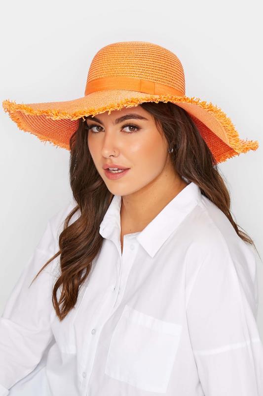 Orange Frayed Edge Straw Hat | Yours Clothing  1