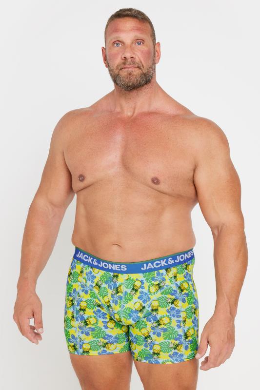 JACK & JONES Big & Tall 3 PACK Blue & Green Skull Print Trunks | BadRhino 3