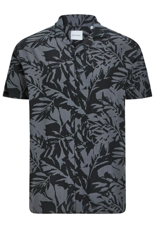  JACK & JONES Big & Tall Grey & Black Leaf Print Shirt