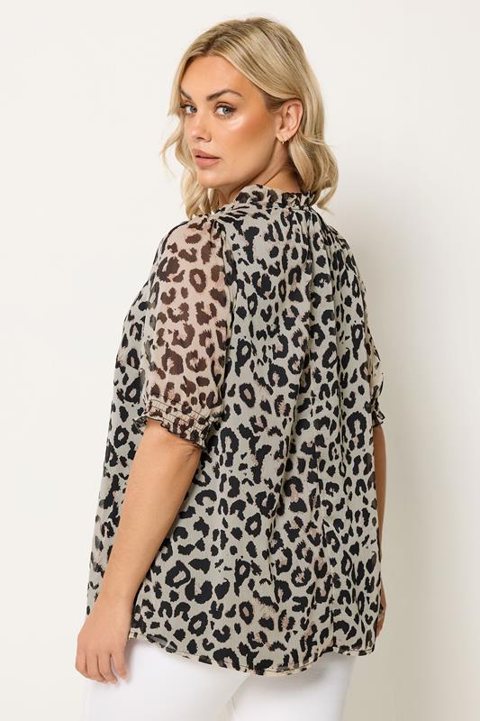 YOURS Plus Size White Leopard Frill Neck Blouse | Yours Clothing 2