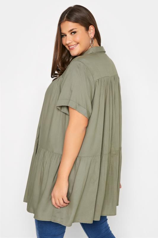 Plus Size Khaki Green Tiered Smock Shirt | Yours Clothing 3