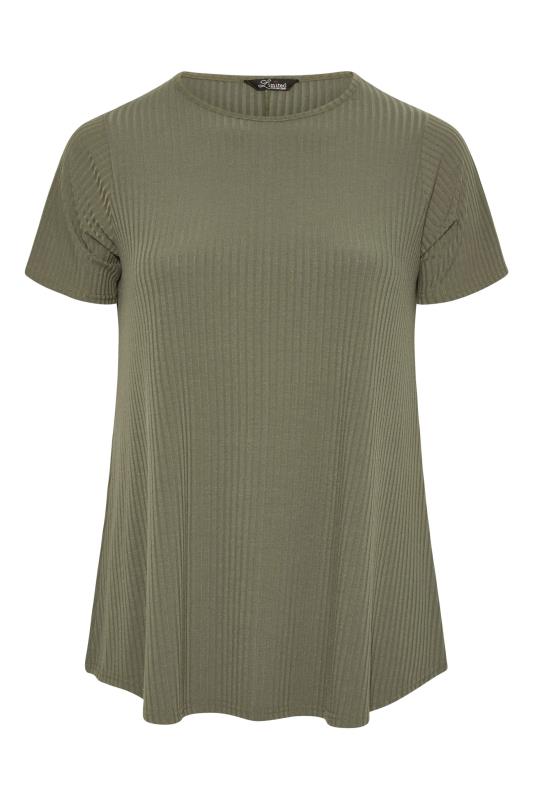 LIMITED COLLECTION Curve Khaki Green Ribbed Swing Top_F.jpg