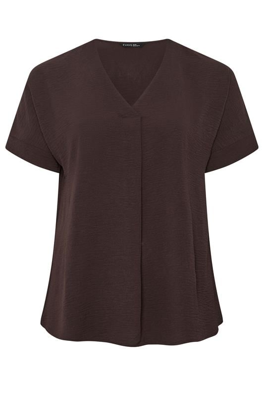 EVANS Plus Size Chocolate Brown Front Pleat Blouse | Evans 5