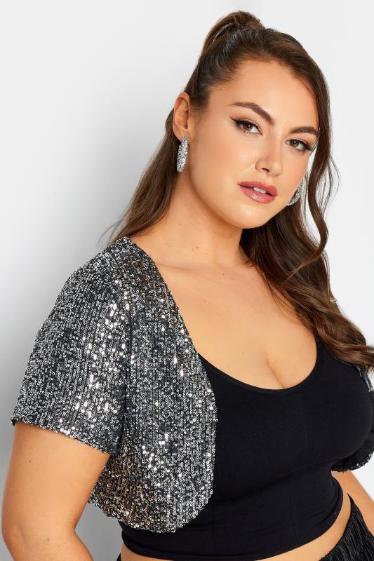 Plus Size YOURS LONDON Silver Sequin Embellished Shrug Cardigan | Yours Clothing 4