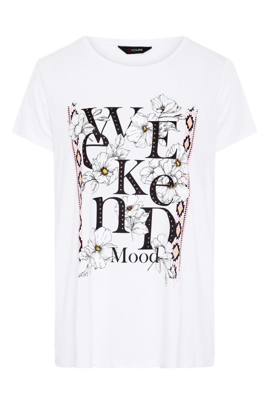 Curve White Floral 'Weekend Mood' Slogan T-Shirt 5