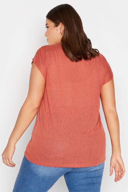 YOURS Curve 2 PACK Plus Size Khaki Green & Rust Orange Linen Look T-Shirt | Yours Clothing  4