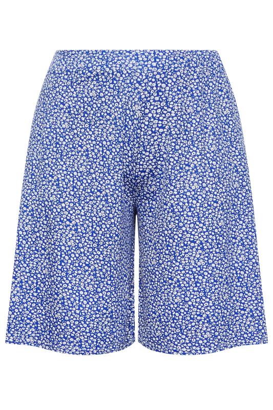 YOURS Plus Size Blue Ditsy Print Jersey Shorts | Yours Clothing 5
