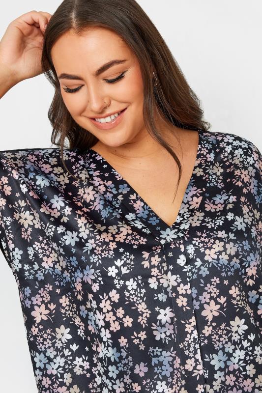 YOURS Plus Size Black Floral Front T-Shirt | Yours Clothing 4
