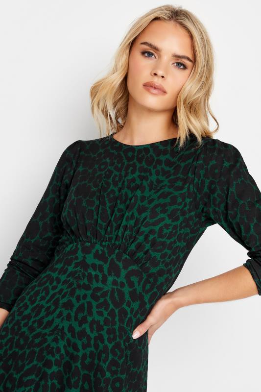 Petite Womens Dark Green Leopard Print Midi Dress | PixieGirl 4