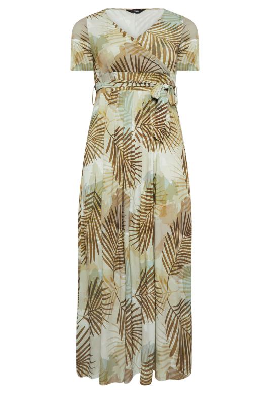 YOURS Curve Plus Size Brown Tropical Leaf Print Wrap Dress | Yours Clothing  6