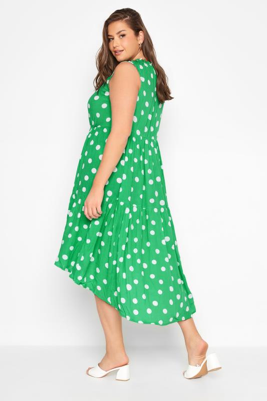 Plus Size Green Spot Print Sleeveless Crinkle Dress | Yours Clothing 3