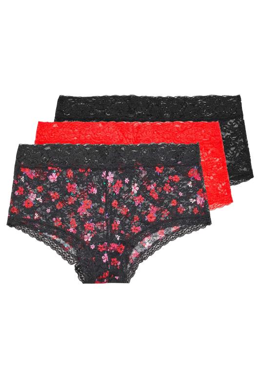 Plus Size 3 PACK Black & Red Floral Lace Shorts | Yours Clothing  3