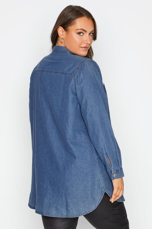 Plus Size Blue Long Sleeve Distressed Denim Shirt | Yours Clothing 3