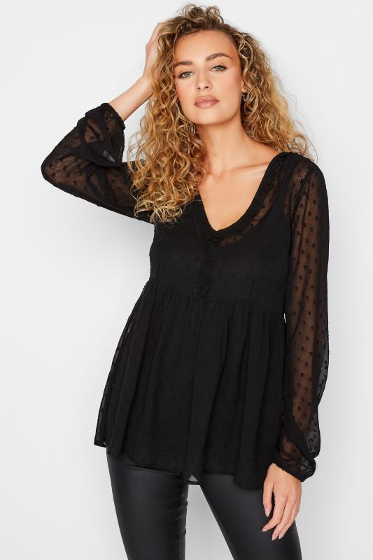  Grande Taille LTS Tall Black Dobby Spot Blouse