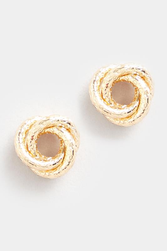 Gold Textured Knot Stud Earrings | Yours Clothing 2