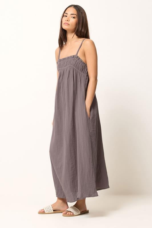 PixieGirl Petite Women's Plum Purple Cotton Cheesecloth Maxi Dress | PixieGirl 2